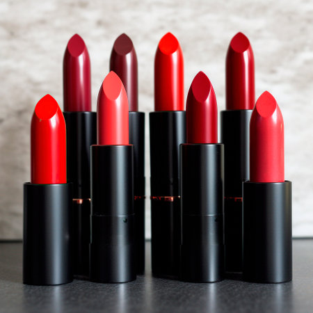 image of lipstick set in a variety of redsの写真素材