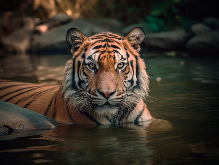 spectacular close-up of a tiger in the wildの素材