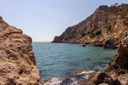 rocky coast on a sunny day a calm seaの写真素材