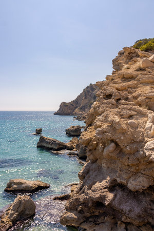 view of rocky area by the seaの写真素材