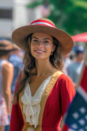 woman in costume for the celebration of american independence dayの素材