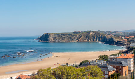 photo from height of beach on the spanish coast of cantabriaの写真素材