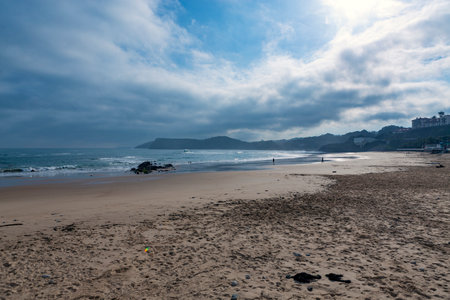 Beach in the Spanish town of Comillas, Cantabria.の写真素材