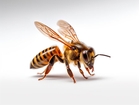 bee isolated on white background, close up viewの素材