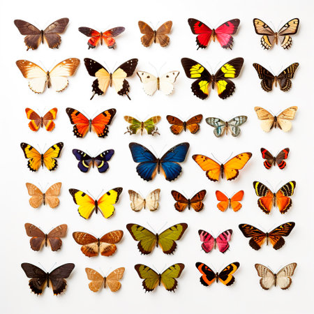 variety of butterflies on white backgroundの素材