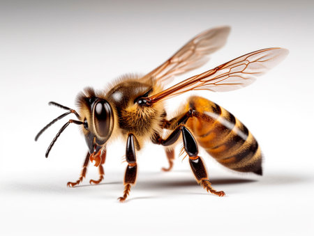 close up shot of bee on white backgroundの素材