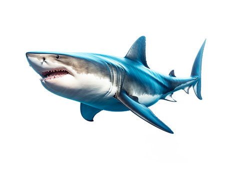 great white shark isolated on white backgroundの素材