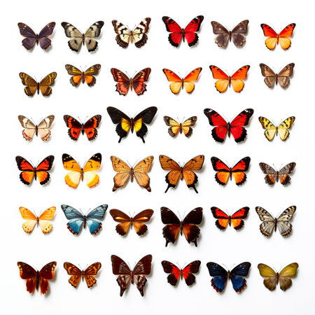 set of butterflies on white backgroundの素材