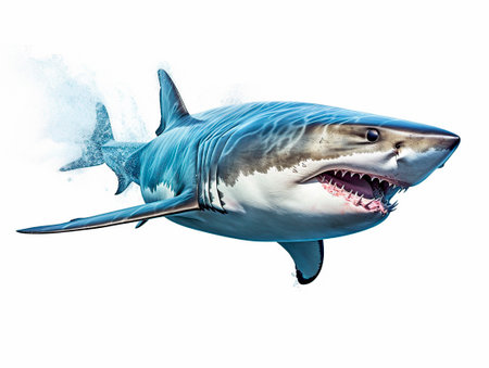 great white shark isolated on white backgroundの素材