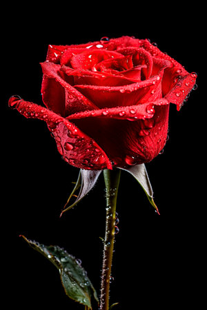 red rose with water drops on black backgroundの素材