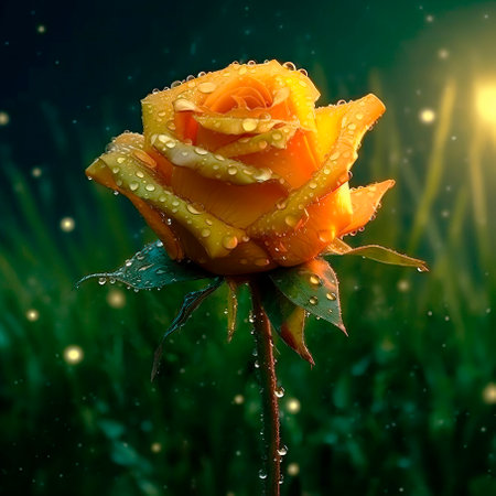 closeup of yellow rose with water dropsの素材