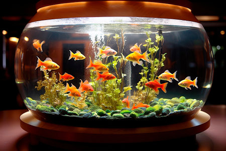 round fish tank with goldfishの素材