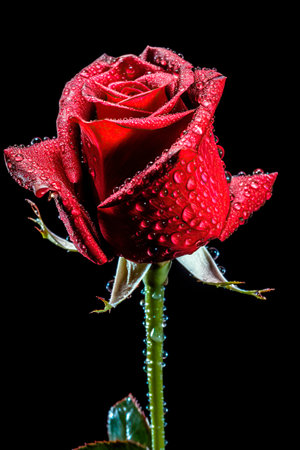 red rose with water drops on black backgroundの素材