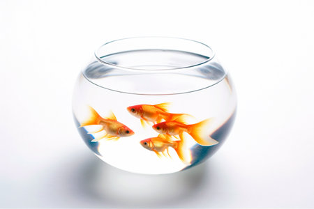 Beautiful fish in round glass aquarium.の素材