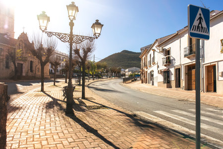pretty street in a village in the province of Malaga, Andalusiaの写真素材