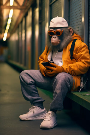 Monkey listening to hip hop soundの素材