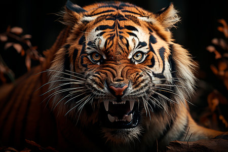 bengal tiger attacking head onの素材