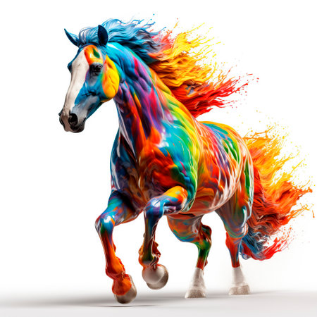 beautiful multicolored painted horse on white backgroundの素材