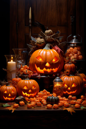 still life of halloween pumpkinsの素材