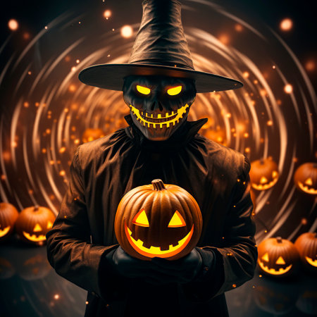 Illustration of a silhouette poster of a Halloween witch.の素材