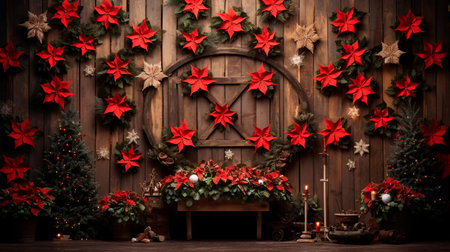 Christmas decoration in a wooden cabin with wooden walls.の素材