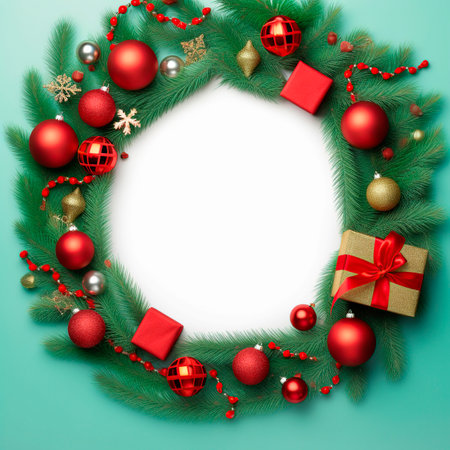 frame made of gifts, pine branches and Christmas balls.の素材