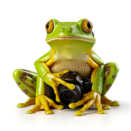 close up shot of frog isolated on white backgroundの素材