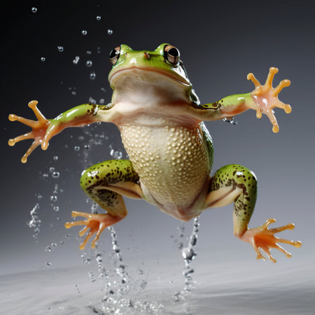Funny jumped frog on white backgroundの素材