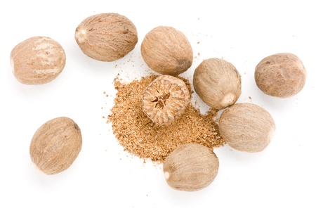 Small Group Of Nutmegs Isolated On Whiteの写真素材