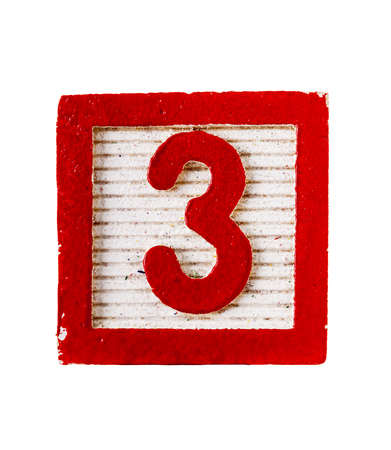 Wooden  alphabet block with number 3 isolated on whiteの写真素材