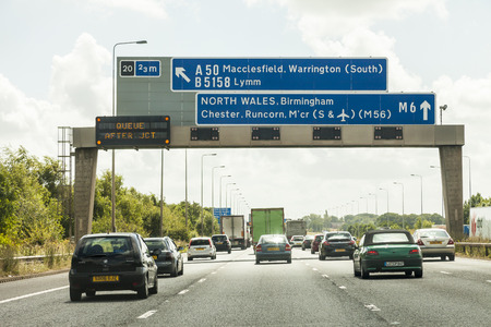 M6 England. 8th Aug 2016. Traffic Jam north bound a constant problem for commuters due to road works and accidents on the M6 Motorway.のeditorial素材