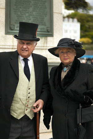 Llandudno, North Wales- 29th April 2017: Portrait of a man and woman dressed in Victorian costumes as part of the Llandudno Victorian extravaganza holiday weekend.のeditorial素材