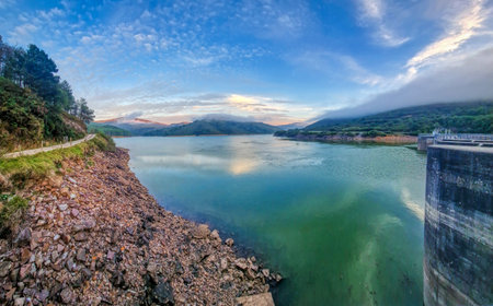 view of the lake on a clear day in spainの写真素材