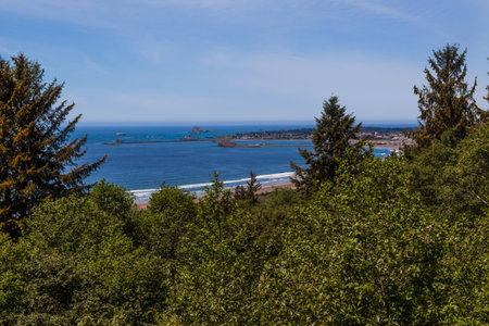 View of Crescent City from the south beach in the Del Norte Coast highwayの写真素材