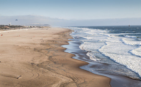 beach with few tourists and no highrises. waves and the seabirds at Ocean Beach, on the westernmost...