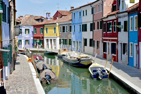 BURANO, ITALY - APRIL 22, 2016: The colorful buildings of Burano, Italy. Burano is an island of Venice which is known for its colorful buildings.のeditorial素材