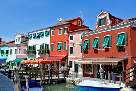 BURANO, ITALY - APRIL 22, 2016: The colorful buildings of Burano, Italy. Burano is an island of Venice which is known for its colorful buildings.のeditorial素材