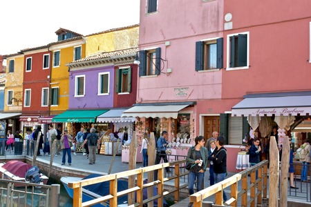 BURANO, ITALY - APRIL 22, 2016: The colorful buildings of Burano, Italy. Burano is an island of Venice which is known for its colorful buildings.のeditorial素材