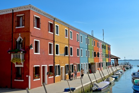 BURANO, ITALY - APRIL 22, 2016: The colorful buildings of Burano, Italy. Burano is an island of Venice which is known for its colorful buildings.のeditorial素材