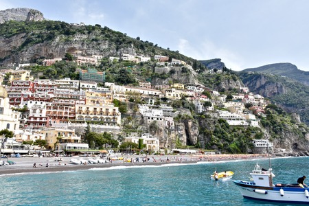 POSITANO, ITALY - APRIL 18, 2016: The beautiful coastal town of Positano, Italy. Positano is in southern Italy and considered part of the Amalfi coast.のeditorial素材
