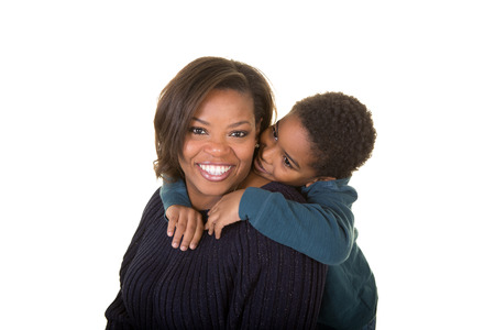 A mother and son isolated on whiteの写真素材