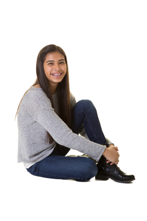 Cute teenager isolated on whiteの写真素材