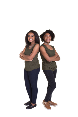 Teenage siblings isolated on whiteの写真素材