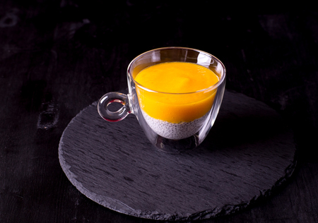 Peach strawberry chia seeds pudding. Keto diet.の写真素材