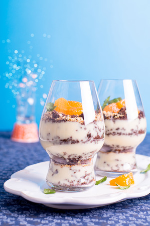 English Christmas trifle in a glassの写真素材