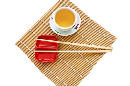 Chopsticks, Plate & Teaの写真素材
