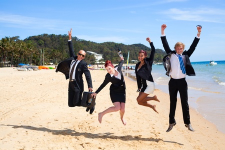 4 business people jumpingの写真素材