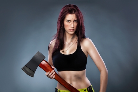 Sexy woman holding an Axe,の写真素材