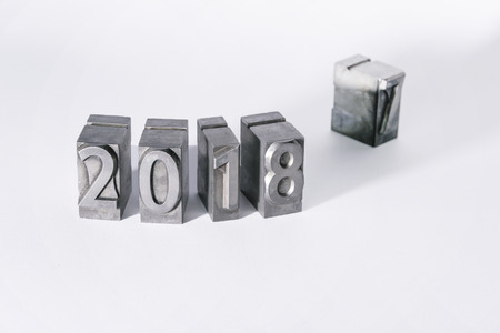 Happy 2018 with types of pressの写真素材