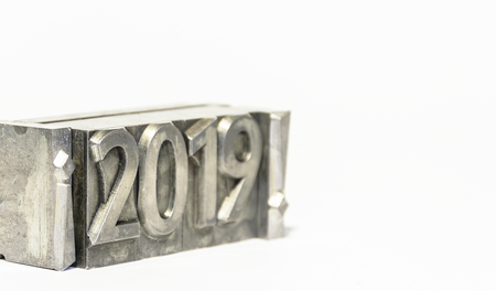 Happy new year 2019 with types of press isolatedの写真素材